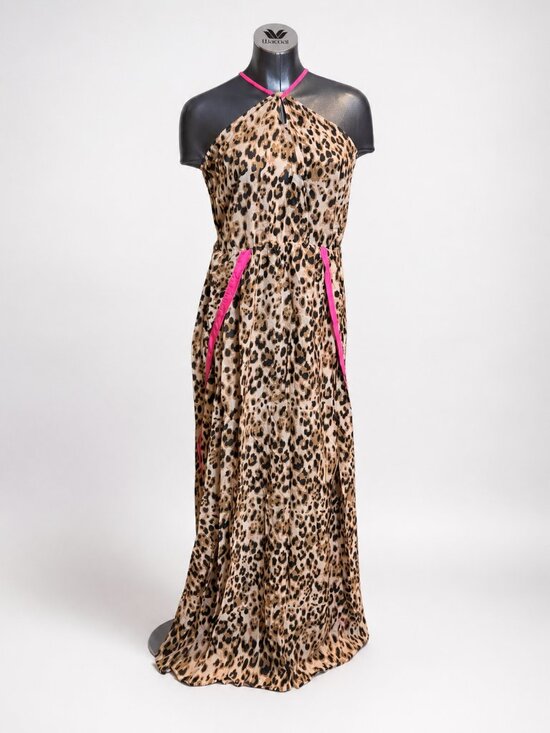 Zingara Dresses & Skirts - Zingara Leopard Print Halter Maxi Dress Cover-Up Pink Trim OS One Size Fits All